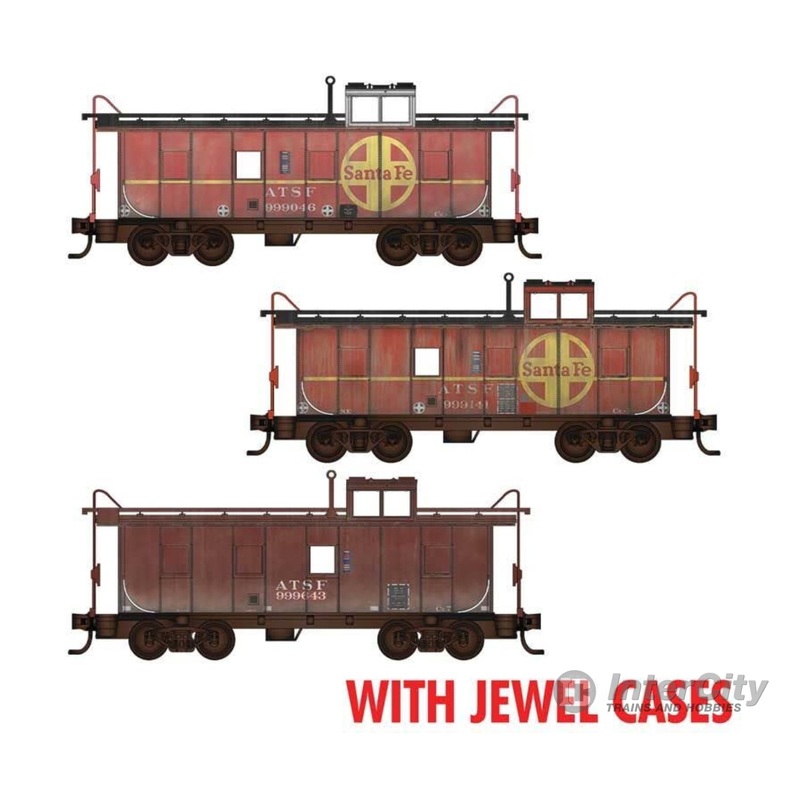 Micro Trains N 98302259 36' Riveted-Steel Cupola Caboose 3-Pack - Santa Fe #999046, 999141 (Weathered, red, yellow) 999643 (Weathered brown)