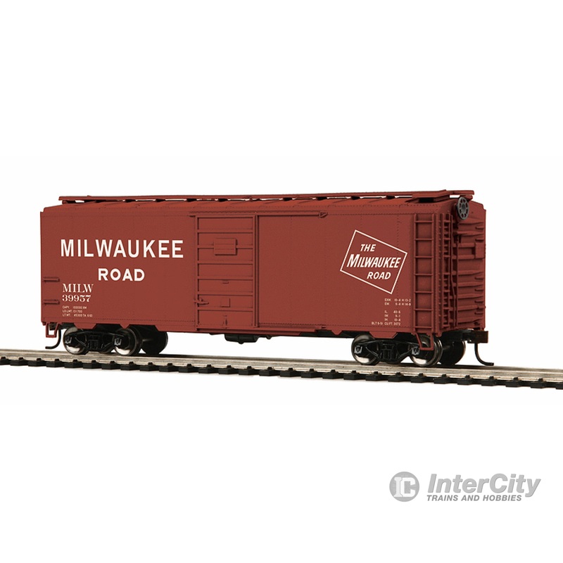 MTH Electric Trains HO 8574099 Pullman-Standard PS-1 40' Boxcar - Ready to Run -- Milwaukee Road #39957 (Boxcar Red, Large Logo)