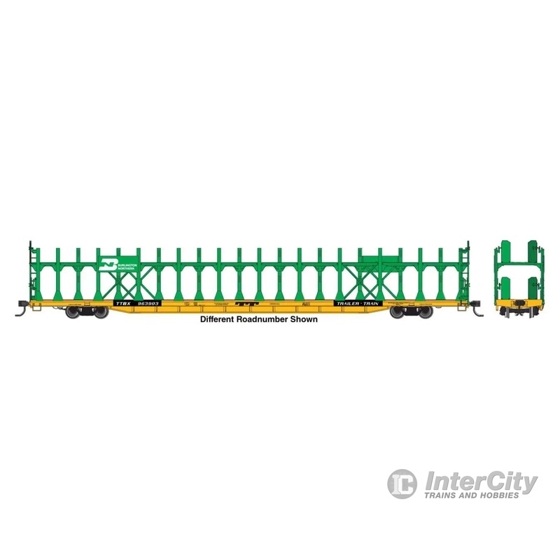 Walthers HO 910-8032 89' Flatcar w/Bi-Level Open Auto Rack - Ready to Run - Burlington Northern #963917