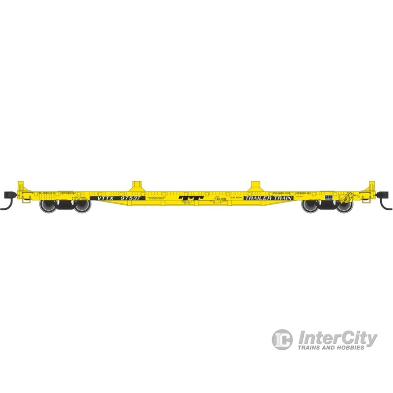 Walthers Mainline 5415 60' Pullman-Standard Flatcar - Ready to Run -- Trailer-Train VTTX #97537 (Container loading; yellow, black TT logo)