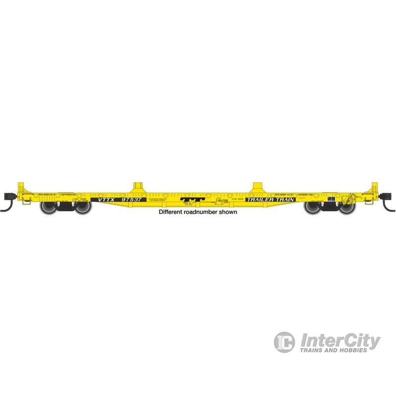 Walthers Mainline 5416 60' Pullman-Standard Flatcar - Ready to Run -- Trailer-Train VTTX #97548 (Container loading; yellow, black TT logo)