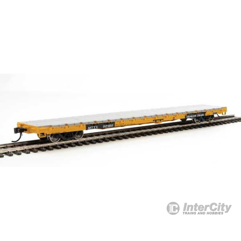 Walthers Mainline HO 5342 60' Pullman-Standard Flatcar - Ready to Run -- Trailer-Train MTTX #92180 (General Loading; yellow, black)