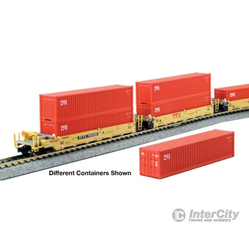 Kato 1066212 N Gunderson Maxi-I 5-Unit Container Well Car w/40' Containers - Ready to Run -- TTX #759364 (yellow, red logo) & Yang Ming Containers (gray)