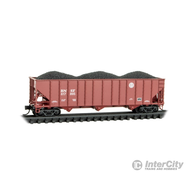 Micro Trains 10800642 100-Ton 3-Bay Ribside Open Hopper w/Coal Load - Burlington Northern Santa Fe #617895 (Boxcar Red, small Circle/Cross Logo)