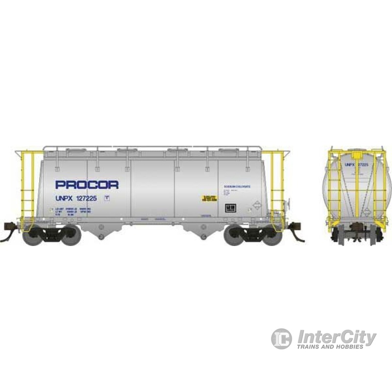 Rapido Trains 172002A Procor 3,000 Cubic Foot Aluminum Covered Hopper w/Handrail - Ready to Run -- Procor Ltd. UNPX Random from Set #2 (aluminum, yellow, blue Procor Lettering