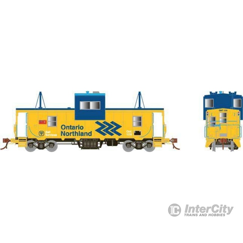 Rapido Trains HO 110142 CP Angus Shops Caboose - Ready to Run -- Ontario Northland 122 (yellow, blue, Chevron Logo)