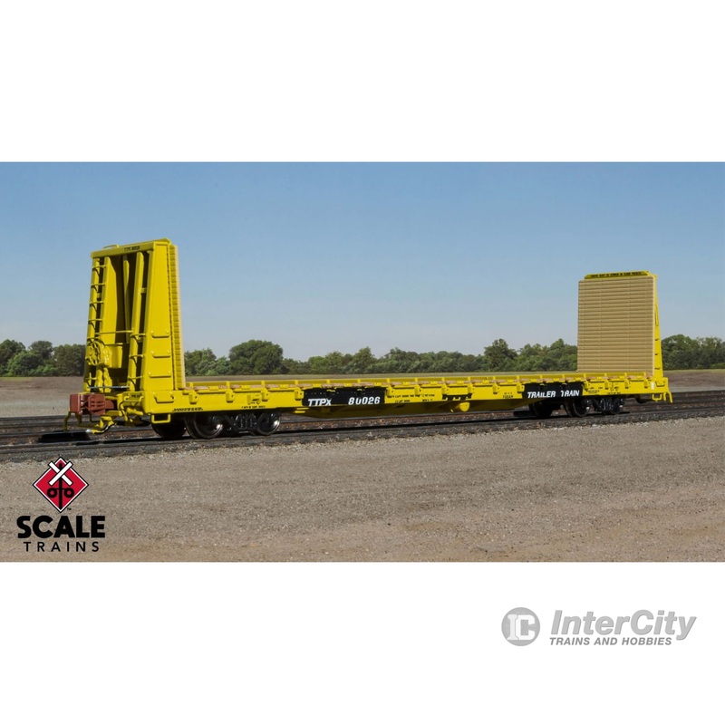 ScaleTrains SXT38970 N Rivet Counter BSC F68AH Bulkhead Flatcar,Trailer Train/TT Logo/Yellow/TTPX #80677