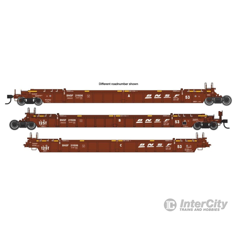 Walthers Mainline 55804 53' NSC Articulated 3-Unit Well Car - Ready to Run -- BNSF Railway #211621 (brown, white)