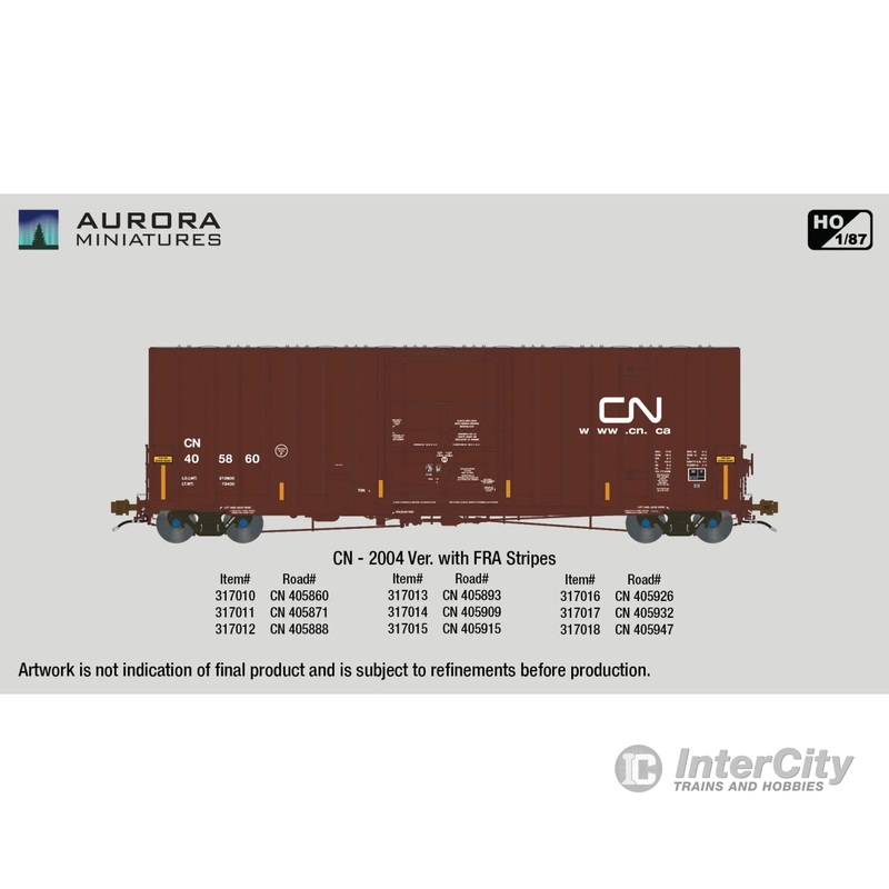 Aurora Miniatures 317014 HO Transcona Shops 50' Plate F Boxcar - CN 405909 (2004 Delivery w/ Stripes)