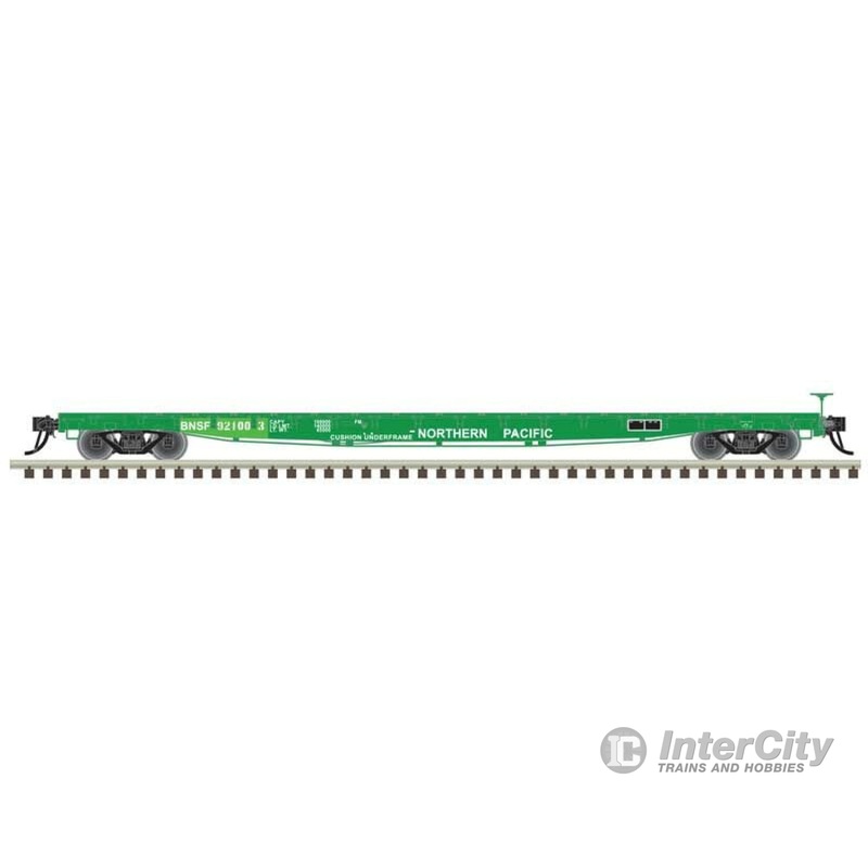 Atlas N 50003924 60' Flatcar - Ready to Run -- Burlington Northern & Santa Fe #521001 (Ex-Northern Pacific, green)