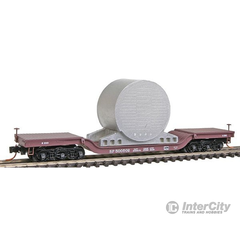 Micro Trains N 10900091 Heavyweight Depressed Center Flatcar w/Marine Boiler Load -- Southern Pacific #500502 (Boxcar Red, white Lettering)