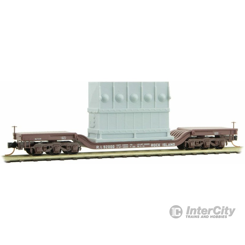 Micro Trains N 10900150 Heavyweight 6-Axle Depressed-Center Flatcar with Generator Load - Ready to Run -- Rock Island 92000 (Boxcar Red)