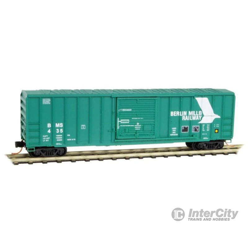 Micro Trains N 2500930 50' Rib-Side Single-Door Boxcar No Roofwalk - Ready to Run -- Berlin Mills Railway #435 (green, white, Per Diem Series #6)