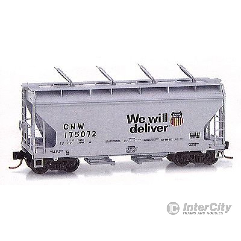 Micro Trains N 92130 ACF 2-Bay Centerflow Covered Hopper -- Chicago & North Western/UP (gray w/black lettering & "We Will Deliver" slo