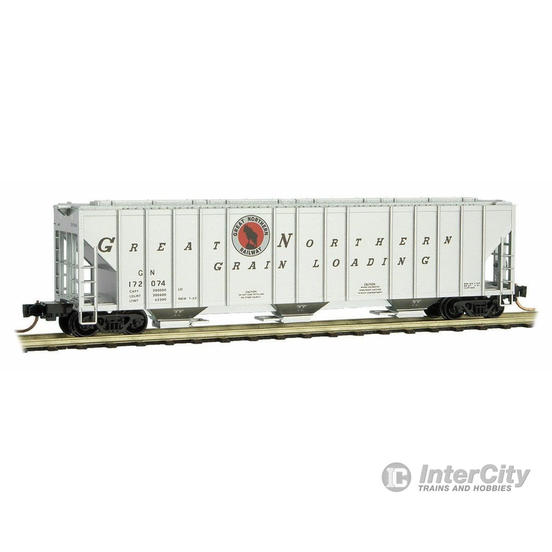 Micro Trains N 9900170 Evans 100-Ton 3-Bay Covered Hopper - Ready to Run -- Great Northern #172074 (aluminum, black, red Rocky Silhouette Logo)