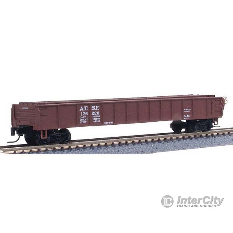 Micro Trains Z 52300042 50' Straight Sided Gondola with H-Beam Load -- Santa Fe #176226 (Boxcar Red, white)