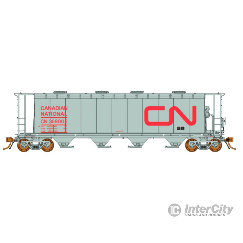 Rapido HO 127001A 3800 Cu. Ft. Cylindrical Covered Hopper - Ready to Run -- Canadian National (As-Delivered; gray, red; Large Noodle Logo, Random Number) 1270001A