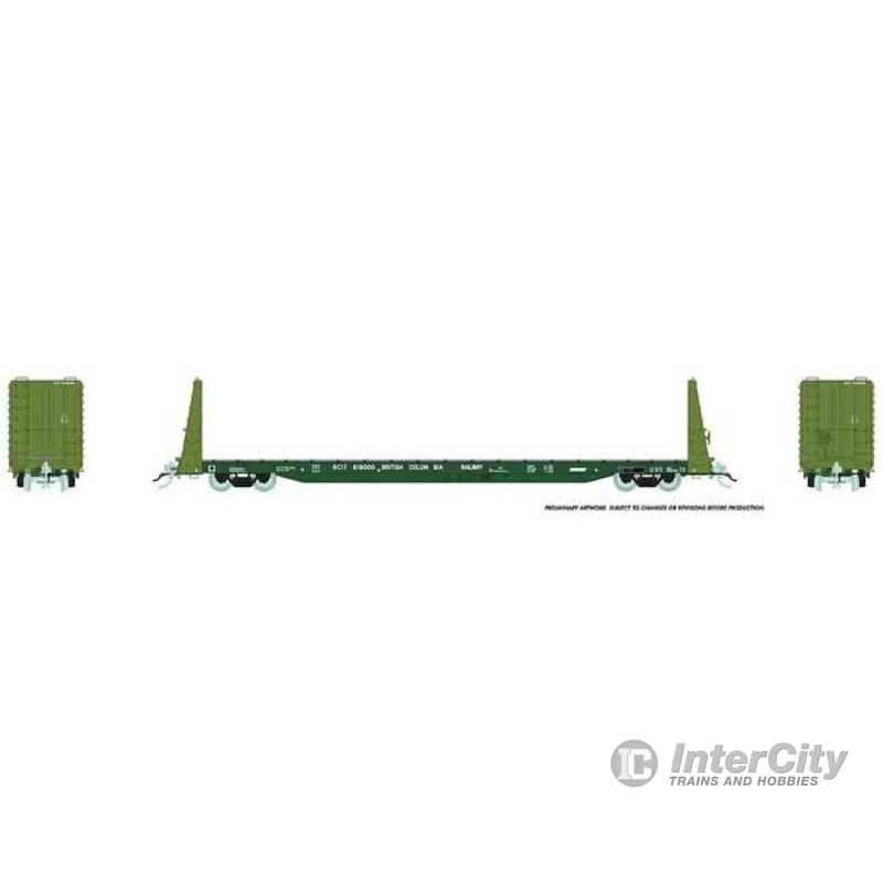 Rapido HO 147006A Marine Industries Bulkhead Flatcar - Ready to Run -- British Columbia Railway BCIT (International Scheme, 2-Tone Green)