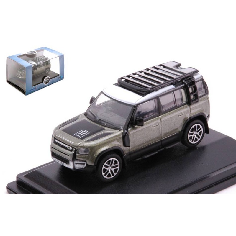 SCALE MODEL COMPATIBLE WITH NEW LAND ROVER DEFENDER 110 METALLIC GREEN W/WHITE ROOF 1:76 OXFORD OXF76ND110003