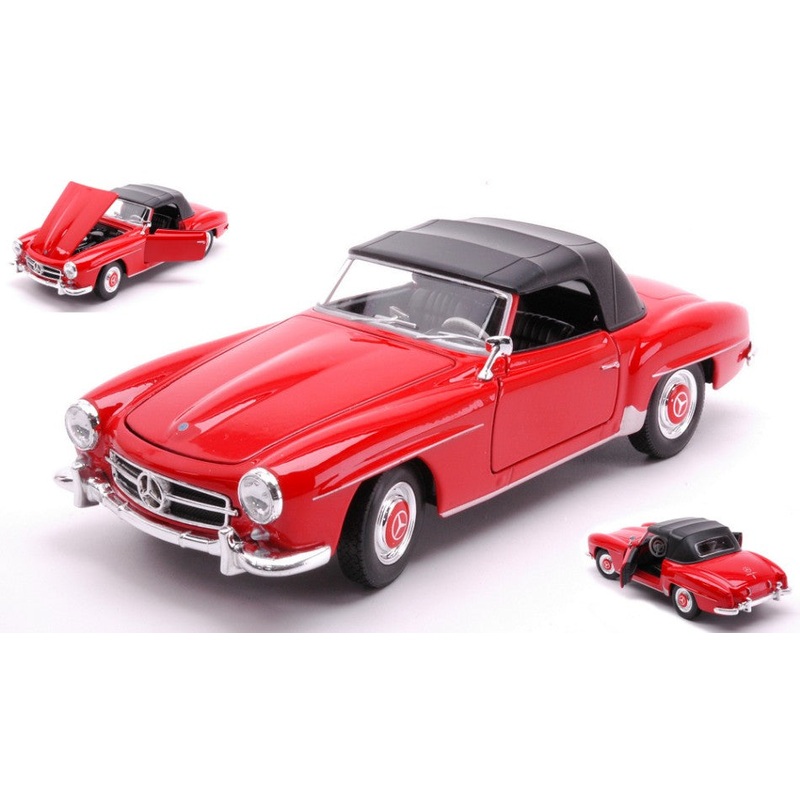 MODELLINO SCALA COMPATIBILE CON MERCEDES 190 SL (W121) 1955 RED/BLACK 1:24 WELLY WE24118HR