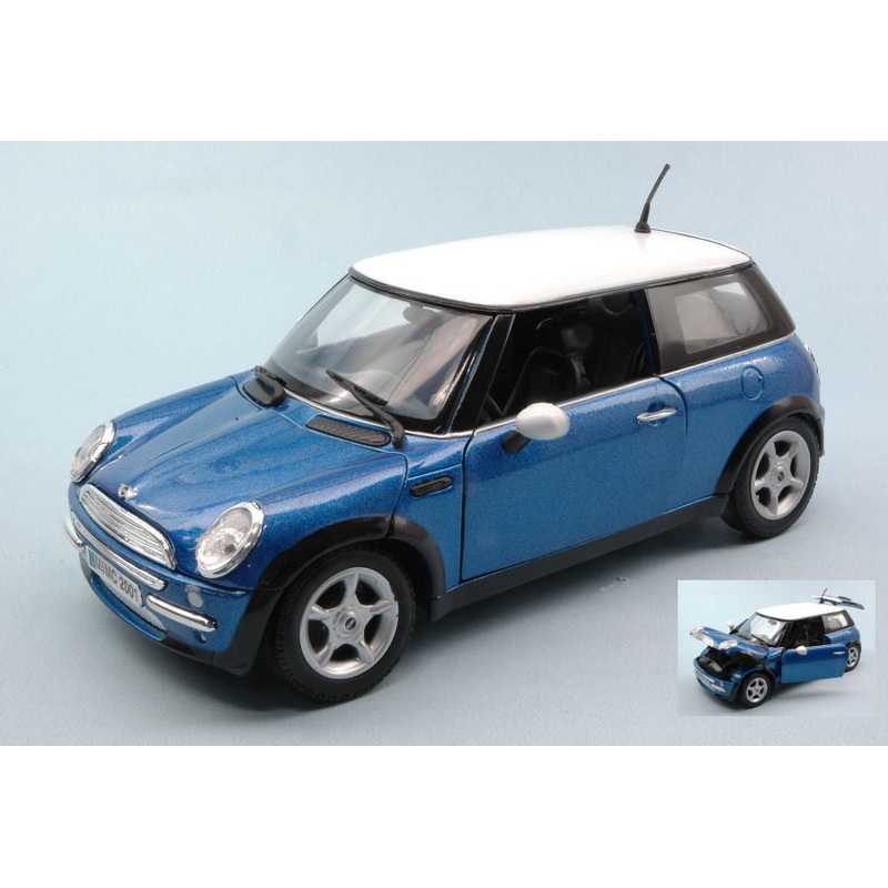 MODELLINO SCALA COMPATIBILE CON MINI COOPER 2001 BLUE/WHITE 1:18 MOTORMAX MTM73114BL