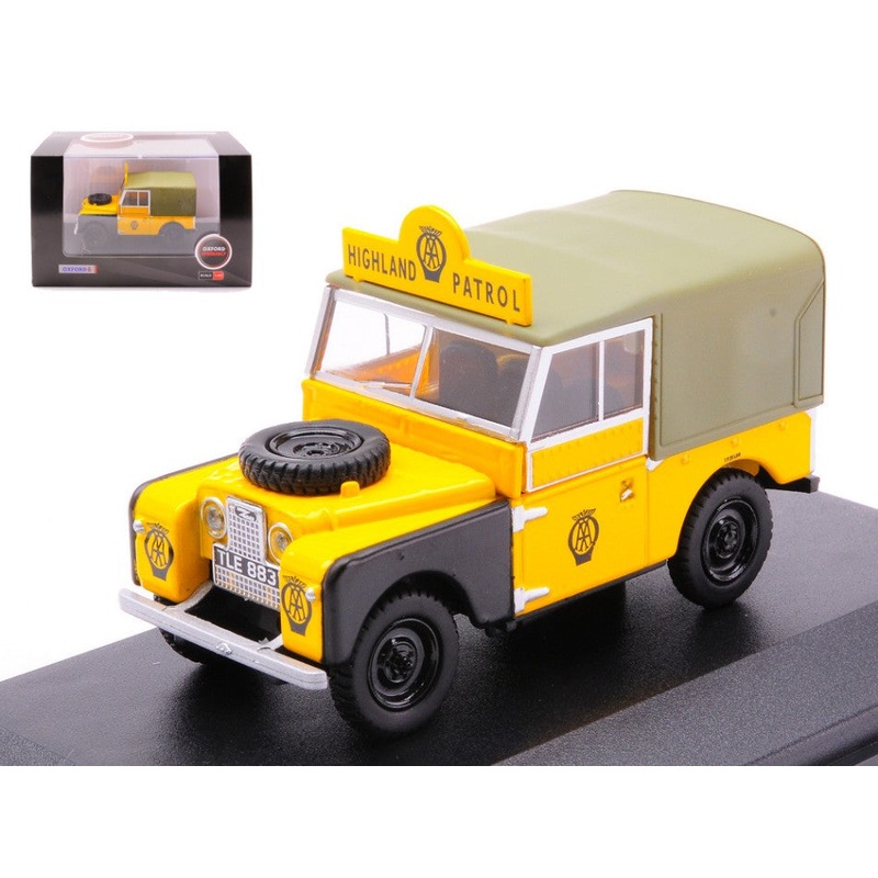 MODELLINO SCALA COMPATIBILE CON LAND ROVER SERIES 1 88" CANVAS AA HIGHLAND PATROL YELLOW 1:43 OXFORD OXF43LAN188025