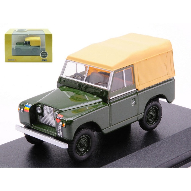 MODELLINO SCALA COMPATIBILE CON LAND ROVER SERIES II SWB CANVAS REME GREEN W/SOFT TOP CREAM 1:43 OXFORD OXF43LR2S006