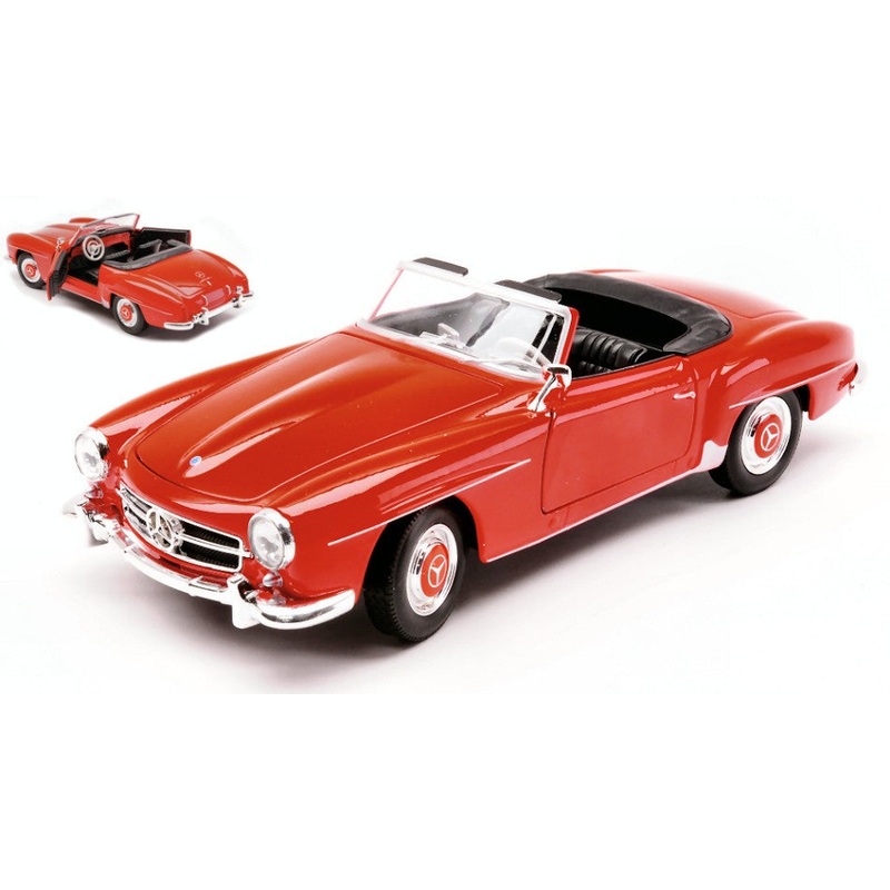 MODELLINO SCALA COMPATIBILE CON MERCEDES 190SL CABRIOLET 1955 RED 1:24 WELLY WE24118CR
