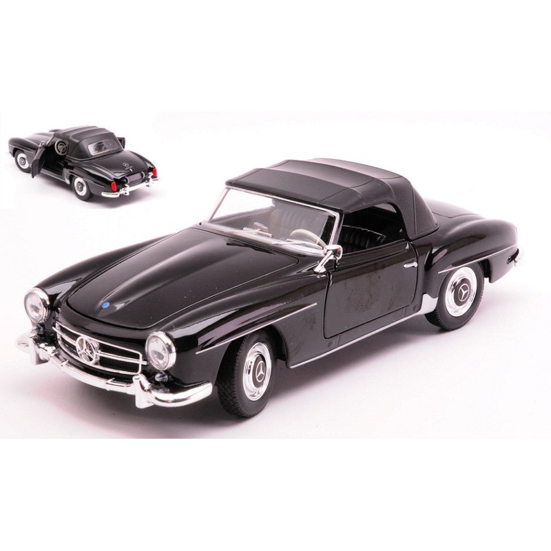 MODELLINO SCALA COMPATIBILE CON MERCEDES 190SL CLOSED SOFT TOP 1955 BLACK 1:24 WELLY WE24118HBK