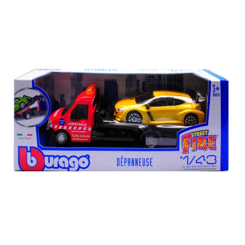 MODELLINO SCALA COMPATIBILE CON RENAULT MEGANE RS + FLATBED TRANSPORTER 1:43 BURAGO BU31400-01