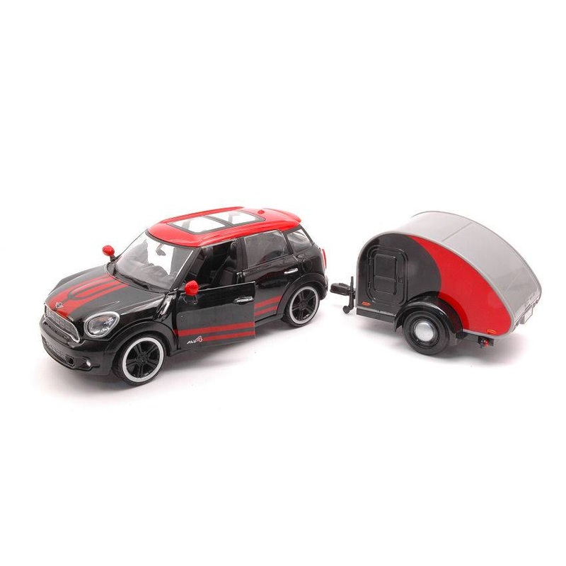 SCALE MODEL COMPATIBLE WITH MINI COOPER S COUNTRYMAN WITH CAMPER TRAILER BLACK/RED 1:24 MOTORMAX MTM79762