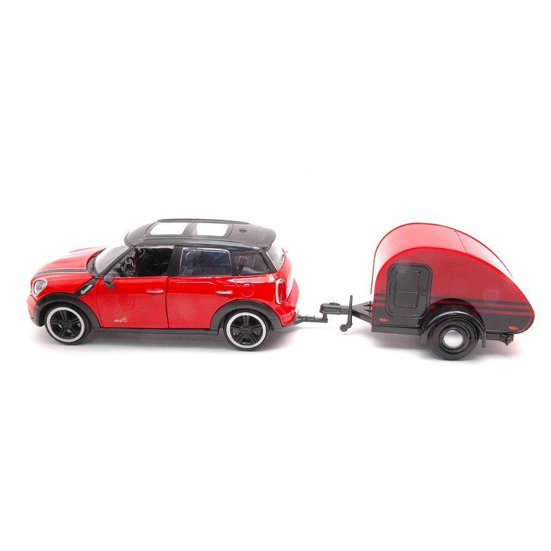 SCALE MODEL COMPATIBLE WITH MINI COOPER S COUNTRYMAN WITH CAMPER TRAILER RED/BLACK 1:24 MOTORMAX MTM79761