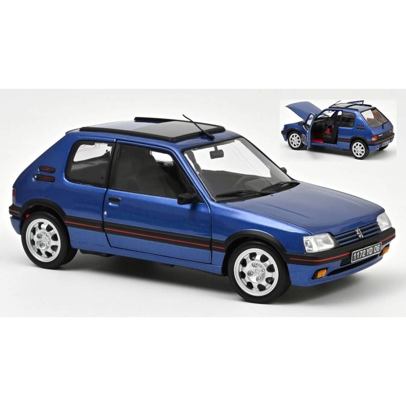 SCALE MODEL COMPATIBLE WITH PEUGEOT 205 GTi 1.9 WITH WINDOWROOF 1992 MIAMI BLUE 1:18 NOREV NV184844