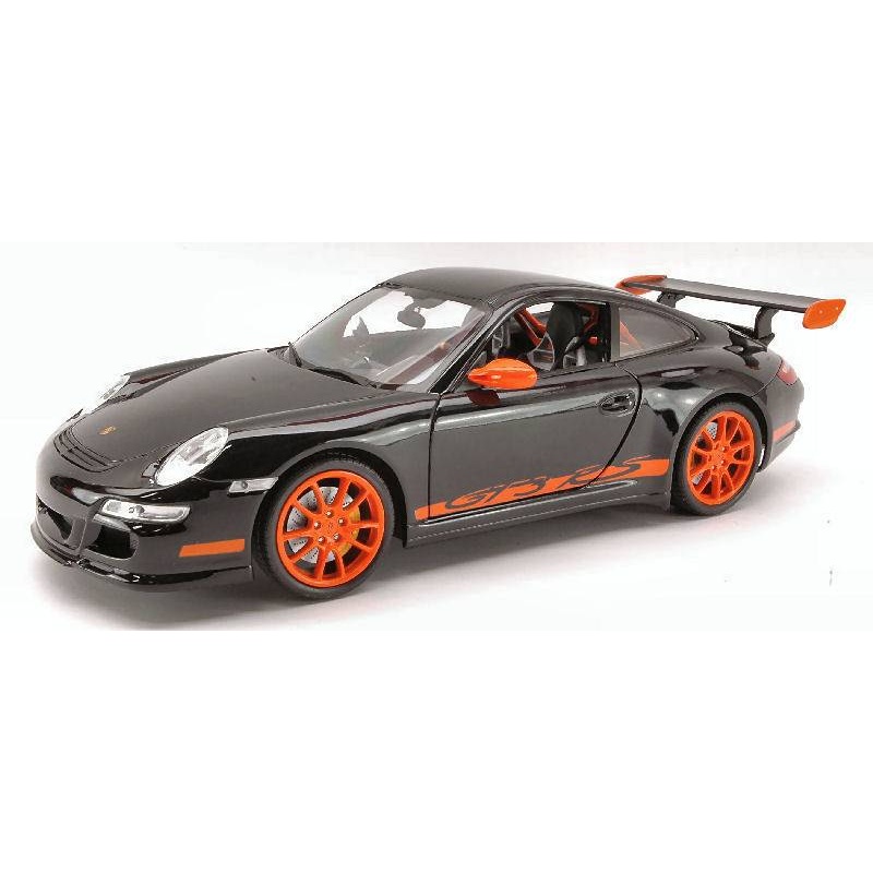 SCALE MODEL COMPATIBLE WITH PORSCHE 911 GTR 3 RS 2007 BLACK WITH ORANGE STRIPES 1:18 WELLY WE8015BK