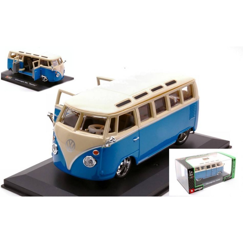 SCALE MODEL COMPATIBLE WITH VW T1 SAMBA VAN WHITE/BLUE 1:32 BURAGO BU42004W