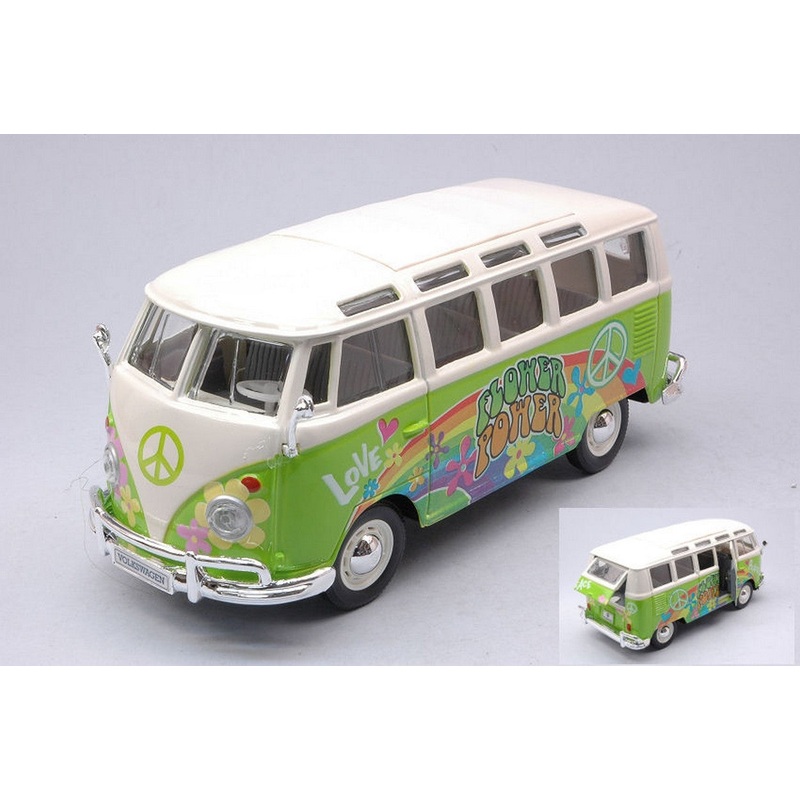 SCALE MODEL COMPATIBLE WITH VW VAN SAMBA FLOWER POWER HIPPIE LINE GREEN/WHITE 1:25 MAISTO MI32301P