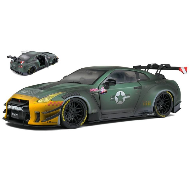 SCALE ASSEMBLING KIT COMPATIBLE WITH NISSAN GT-R (R35) W/LIBERTY WALK BODY KIT 2.0 2022 ARMY FIGHTER 1:18 SOLID SL1805807