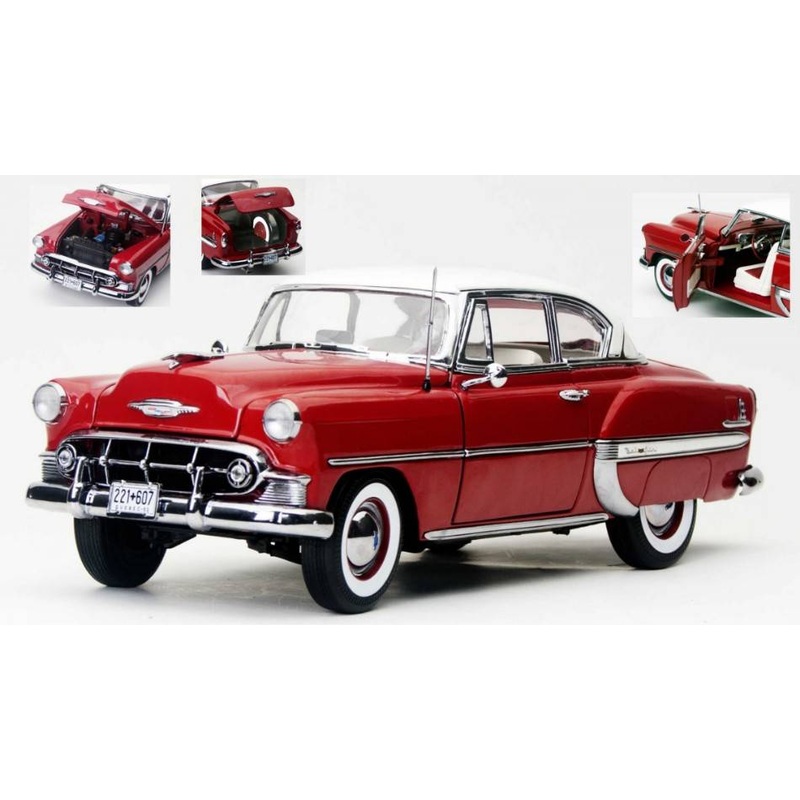 SCALE MODEL COMPATIBLE WITH CHEVROLET BEL AIR H.TOP COUPE WITH WHITE ROOF 1953 RED 1:18 SUNSTAR SS1607