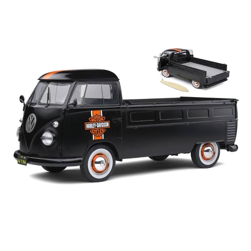 SCALE MODEL COMPATIBLE WITH VOLKSWAGEN T1 PICKUP 1950 CUSTOM HARLEY DAVIDSON W/SURFBOARD 1:18 SOLID SL1806704