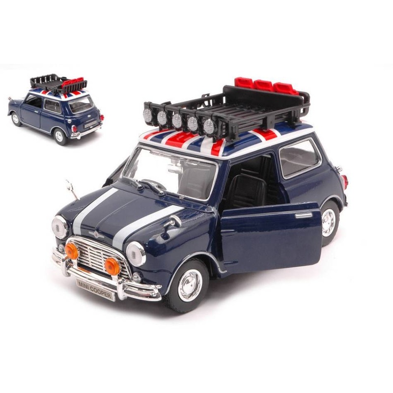 SCALE MODEL COMPATIBLE WITH MINI COOPER CLASSIC WITH ROOF RACK BULE/WHITE/RED 1:18 MOTORMAX MTM79741
