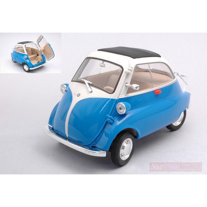 SCALE MODEL COMPATIBLE WITH BMW ISETTA 250 BLUE/WHITE 1:18 WELLY WE24096BL