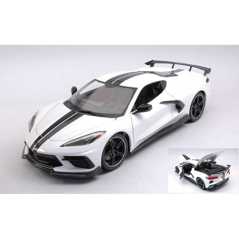 SCALE MODEL COMPATIBLE WITH CHEVROLET CORVETTE STINGRAY (HIGH WING) 2020 WHITE 1:18 MAISTO MI31455W