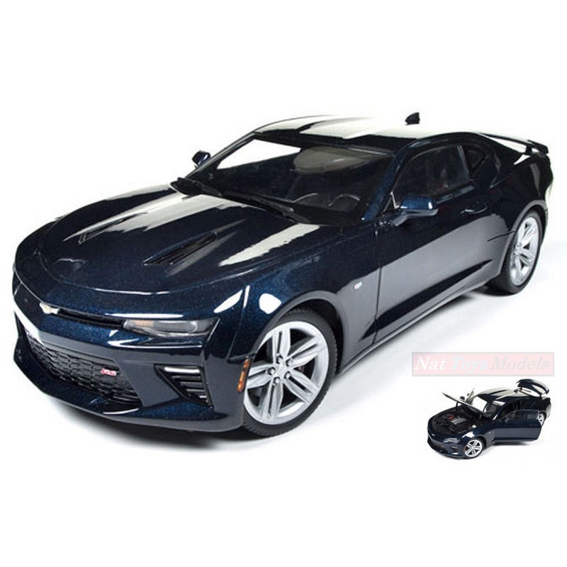 SCALE MODEL COMPATIBLE WITH CHEVY CAMARO SS 2016 METALLIC DARK BLUE 50th ANNIVERSARY AUTO WORLD AW239
