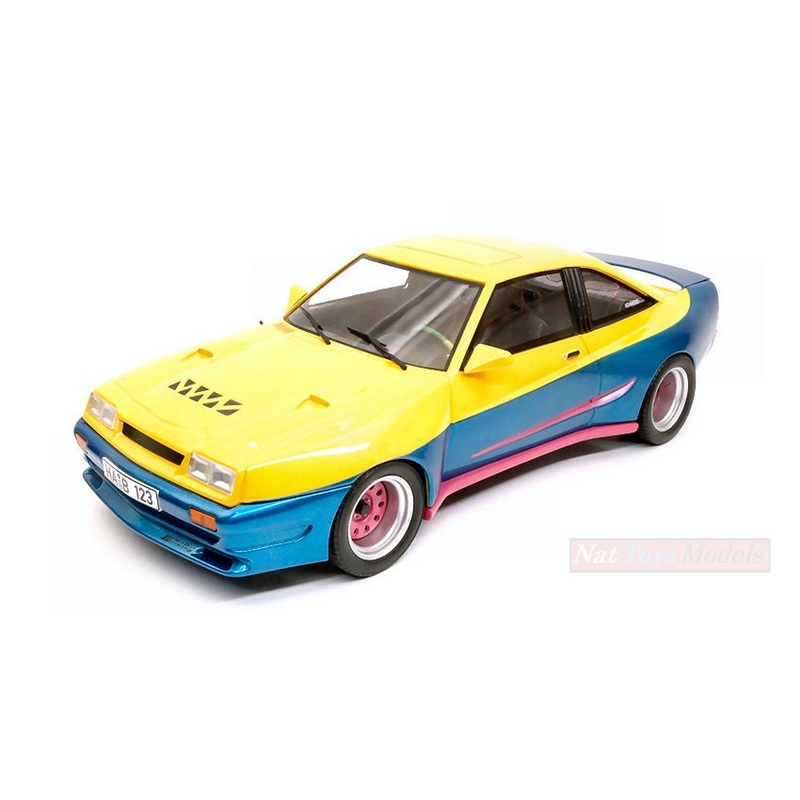 SCALE MODEL COMPATIBLE WITH OPEL MANTA B MATTING YELLOW/BLUE 1:18 MODELCARGROUP MCG18095