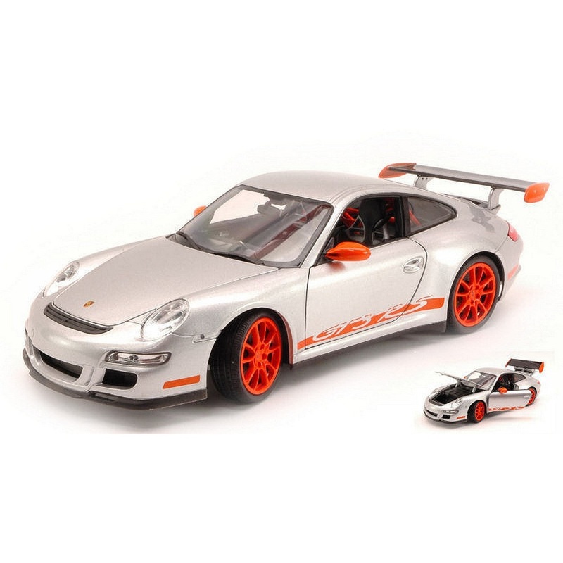 SCALE MODEL COMPATIBLE WITH PORSCHE 911 GT3 RS 2007 GRAY WITH ORANGE STRIPS 1:18 WELLY WE8015S