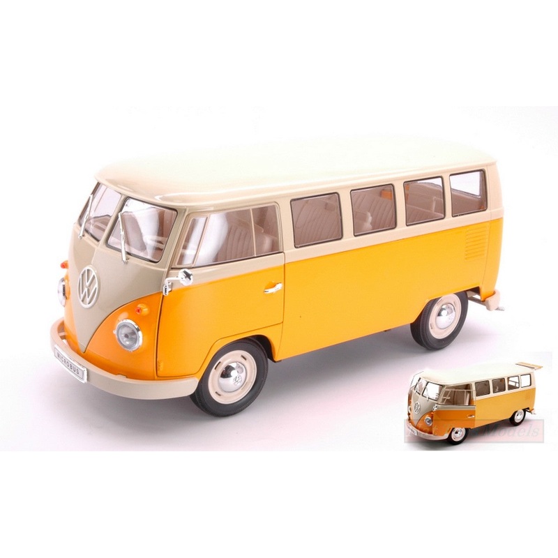 SCALE MODEL COMPATIBLE WITH VW T1 BUS DARK YELLOW/BEIGE 1:18 WELLY WE18054Y