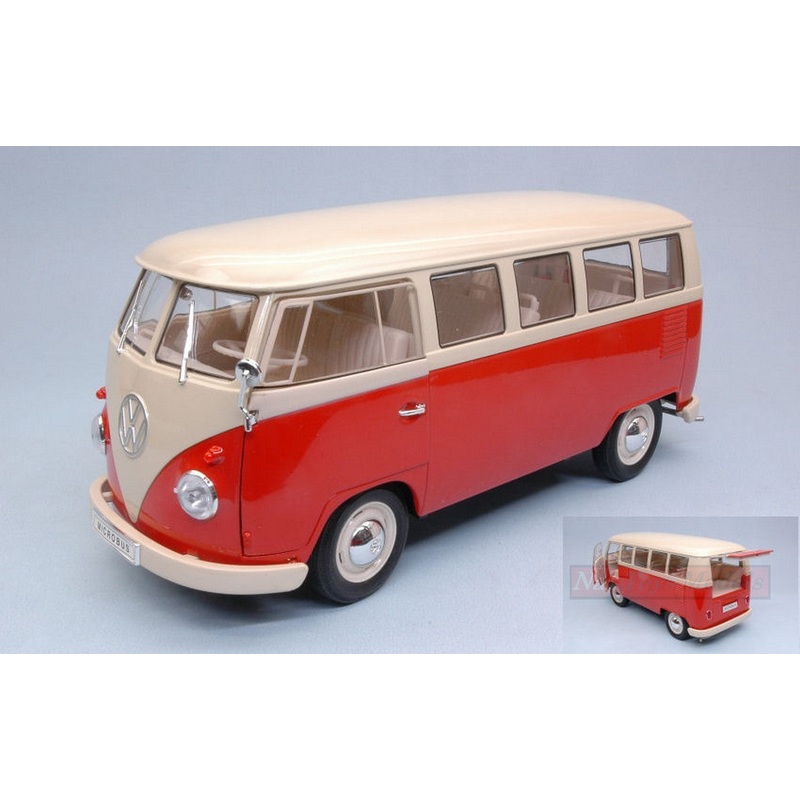 SCALE MODEL COMPATIBLE WITH VW T1 BUS RED W/CREAM ROOF 1:18 WELLY WE18054R
