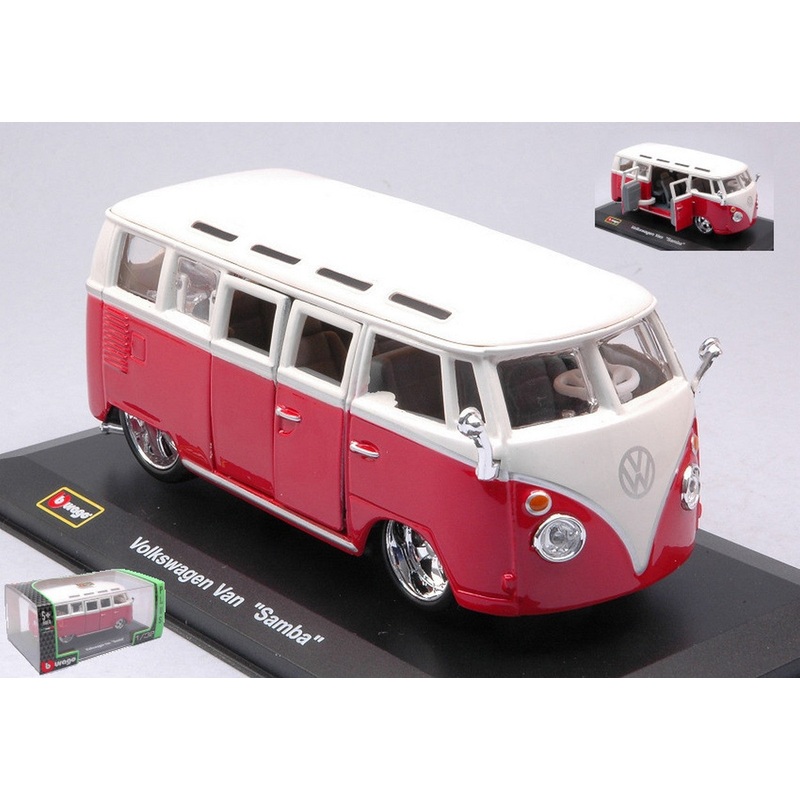 SCALE MODEL COMPATIBLE WITH VW T1 SAMBA VAN RED/WHITE 1:32 BURAGO BU42004RW