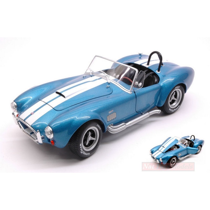 SCALE MODEL COMPATIBLE WITH AC COBRA 427 MKII 1965 METALLIC BLUE W/WHITE STRIPES 1:18 SOLID SL1850017