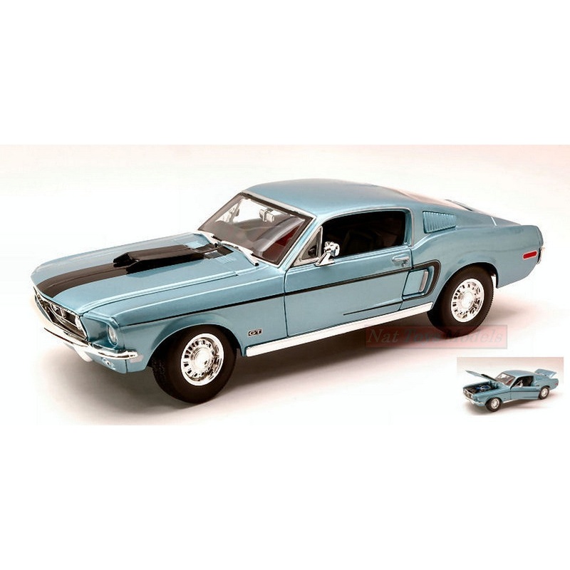 SCALE MODEL COMPATIBLE WITH FORD MUSTANG GT COBRA JET 1968 LIGHT BLUE METALLIC 1:18 MAISTO MI31167LB